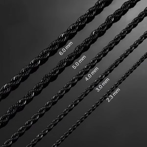 Chaînes torsadées en acier inoxydable noir de 2,3 mm/3 mm/4 mm/5 mm/6 mm, collier classique pour homme et garçon, 16 à 30 pouces - Product Image 3