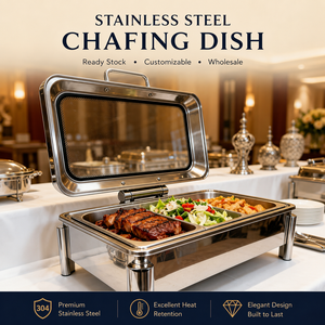Recipiente para buffet de acero inoxidable rectangular de 3 niveles con tapa, contenedor de alimentos para servir, diseño moderno - Product Image 1