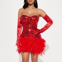 Robe de soirée d'été pour femme européenne, épaules dénudées, à sequins et plumes, écologique, bustier, sexy, moulante, mini, coupe Empire