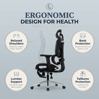 Chaise de bureau ergonomique SAIGU de qualité supérieure, noire, à dossier haut, pivotante, respirante, avec soutien de la colonne vertébrale, réglable, en maille