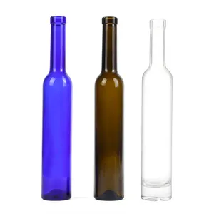 Grosir gaya populer 375ml silinder tipis es anggur kaca vodka botol minuman keras dengan gabus