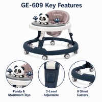 Marche-bébé pliable anti-renversement avec plateau d'activités musical, hauteur réglable, 6 roues, sécurité, fabrication sur mesure, vente en gros d'usine