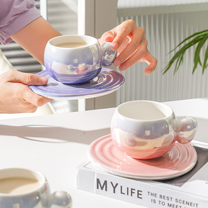 Taza creativa de cerámica para la oficina en casa, juego simple de taza y platillo para té de la tarde. - Product Image 5