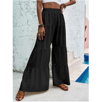 Nouveau pantalon plissé taille élastique style européen et américain 2026 pour femme, coupe ample, taille haute, couleur unie, longueur mollet, printemps