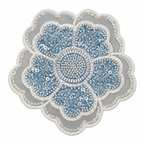 Grande applique florale perlée bleue avec sequins, broderie à coudre pour décorer vestes, robes, sacs et projets DIY