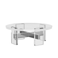 Table basse ronde moderne en acrylique transparent avec pieds en acier inoxydable pour salon, mobilier de maison, bureau, hôtel, café