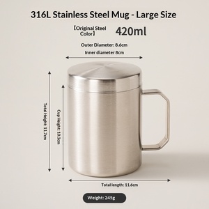 Caneca de Café de Aço Inoxidável 316 com Parede Dupla, Tampa e Alça, Isolada para Bebidas Quentes e Frias, Ideal para Uso Interno e Externo, Camping e Viagens - Product Image 6