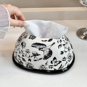 Caja de pañuelos de cerámica en blanco y negro imágenes de pájaros españoles soporte de pañuelos para coche - Product Image 4