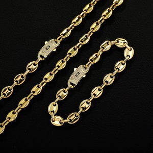 Collier unisexe Hip-Hop en acier inoxydable électroplaqué, chaîne grain de café, couleur inaltérable, 9 mm, polyvalent, style vintage - Product Image 2