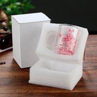Mug à café en verre 8,5 oz, cylindre droit à double paroi, motif floral - Tasse isolante en borosilicate de haute qualité pour latte, café, restaurant