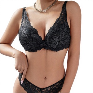 Conjunto de sujetador sexy de encaje floral plateado con aros para mujer, antideslizante, push-up, con aros de acero, almohadillas extraíbles y tirantes ajustables en la cintura. - Product Image 2