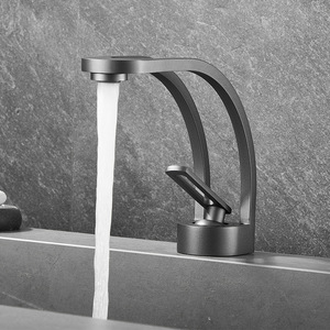Robinet <span class=keywords><strong>de</strong></span> salle <span class=keywords><strong>de</strong></span> bain monotrou en cuivre d'art créatif moderne pistolet gris tout laiton céramique eau chaude froide toilette lavabo robinet creux - Product Image 2
