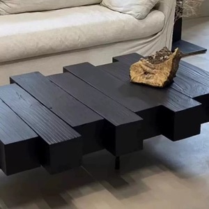 Modern <b>Solid</b> Oak <b>Wood</b> Strip Coffee Table with Metal Frame Customized Color Quiet Living Room Hall Black Household Furniture - Product Image 2