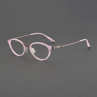 Lunettes sans vis en titane en gros pour hommes et femmes, design patchwork tendance avec monture en acétate rose et verres optiques