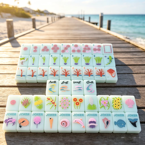 Custom Single Layer Thin <b>Light</b> White Jade Carved Archipelago Reef American Mahjong Travel Portable Plastic Water-resistant - Product Image 3