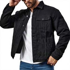 Veste en jean noire pour homme, col mandarin, boutonnée, délavée, 100% coton respirant, coupe classique, pour l'hiver - Product Image 3