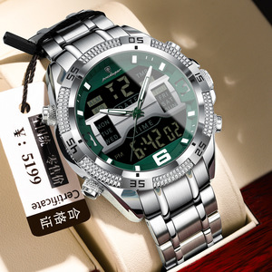 שעון יוקרה של גברים יוקרה הוביל שעון כפול זוהרים תצוגה בשבוע תאריך אלקטרוני קוורץ אלקטרונית קריסטל ספורט - Product Image 3