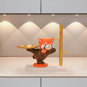 Cute Resin Red Panda Figurine With Tray For Home Desktop Decoration Feng Shui Style Key Holder Living Room Decor - Product Image 3