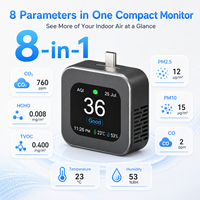 Moniteur de qualité de l'air intérieur 8 en 1 avec prise Type-C, détecteur de CO2, HCHO, TVOC, CO, PM2.5, PM10, température et humidité