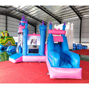 Castillo inflable de fiesta comercial de materiales de PVC fuerte certificado CE para niños, tobogán de castillo hinchable de princesa azul - Product Image 1