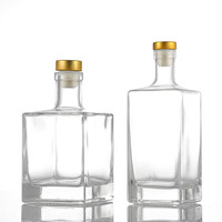 Nouveau Design En Stock Carré 750Ml Cristal Flint Verre Whisky Vin Esprit Bouteille De Liqueur Avec Couvercle En Liège