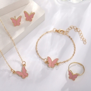 Ensemble de bijoux papillon en alliage avec collier, bracelet, boucles d'oreilles et bague, quatre pièces, tendance et élégant - Product Image 2