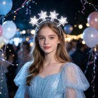 Serre-tête LED Flocon de Neige de Noël, 4 Lumières Blanches, 3 Modes Clignotants, Interrupteur Marche/Arrêt, Transparent, Accessoire de Costume pour Fête et Festival