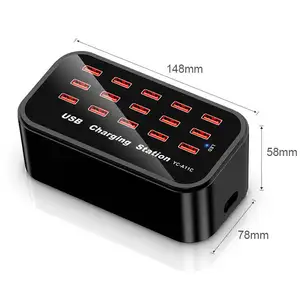 2020 desain baru untuk ponsel pintar pengisi daya Tablet 5V 20A adaptor daya 15 port stasiun pengisi daya USB