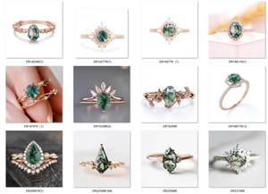 Anillo de Compromiso de Ágata Verde Musgo Transparente Natural y Moissanita, Corte Brillante, Filigrana Tallada - Product Image 6