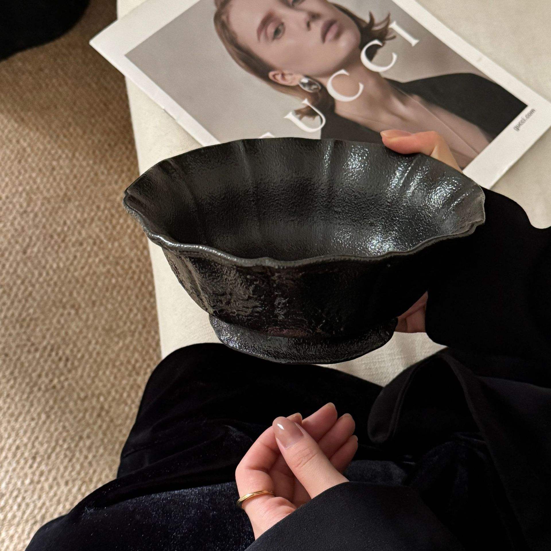 Matte black moonlight lace high leg bowl 17.5*7.5