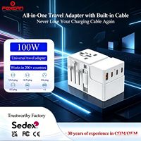 Adaptateur de voyage universel Foxcan All One 100W GaN avec 4 ports USB-C et 1 port USB-A, chargeur rapide PD QC3.0, matériau ignifuge, pour ordinateur portable, appareil photo, écouteurs