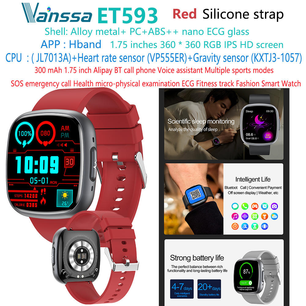 ET593-sport-fitness-ecg-health-smart-watch สีแดง