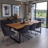 Ensemble de table à manger basse en bois rustique de forme ronde en noyer vivant naturel industriel à la mode