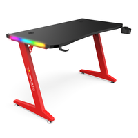 Bureau de jeu BEISIJIE POWER RGB en fibre de carbone, table en forme de Z rouge et noir avec porte-gobelet et crochet