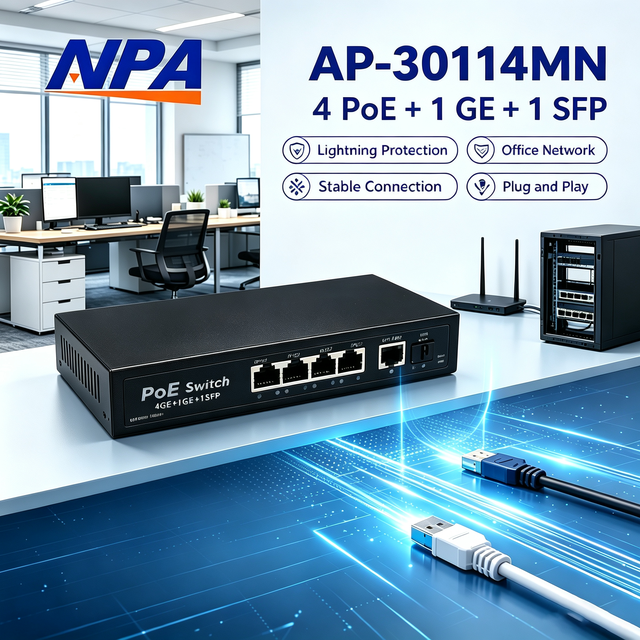 Gigabit PoE Switch 4 Port +1GE+1SFP Unmanaged 6KV Lightning ProtectionPoE Ethernet Switch for CCTV IP Camera