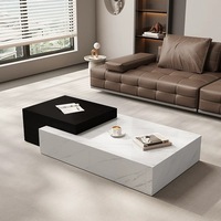 Ensemble de table basse rectangulaire en bois avec plateau en marbre de luxe moderne Runwood pour salon, avec tiroirs, meubles extensibles
