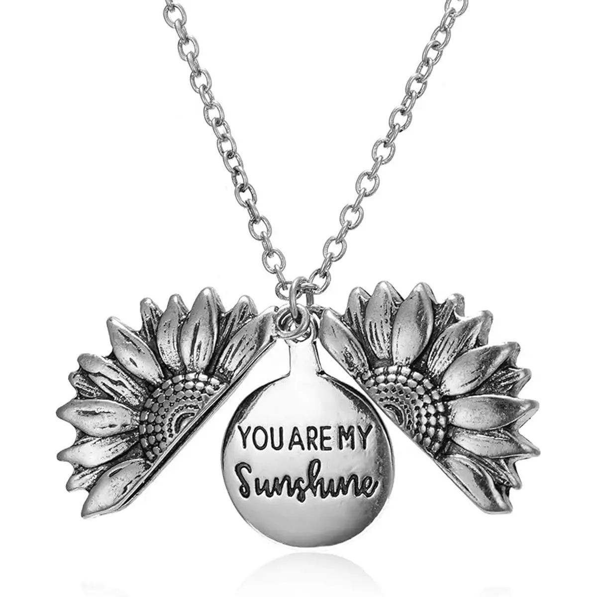 Pendentif gravé Médaillon ouvert You Are My Sunshine Collier tournesol