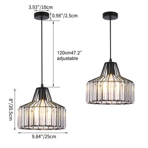 E27/<b>E26</b> Minimalist Crystal Chandelier Modern Iron Pendant Light Adjustable Height for Kitchen Island Dining Room Bar Black - Product Image 4