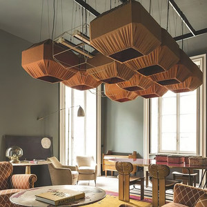 Lustre carré en bambou et rotin à six têtes couleur chocolat pour la décoration intérieure - Product Image 1