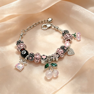 Joias Fanhua, Bracelete em Aço Inoxidável à Prova d'Água, Banho de Ouro, Coração Iridescente com Bola 8, Vendas Quentes no Tiktok - Product Image 1