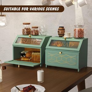 Boîte <span class=keywords><strong>à</strong></span> <span class=keywords><strong>pain</strong></span> double couche vert sauge avec bordure dorée pour comptoir, conteneur <span class=keywords><strong>à</strong></span> <span class=keywords><strong>pain</strong></span> en bois pour le rangement du <span class=keywords><strong>pain</strong></span> dans l'angle de la cuisine - Product Image 5