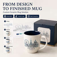 Mug en céramique de porcelaine fine personnalisé, souvenir de Vienne, Autriche, avec impression des monuments Cathédrale Saint-Étienne, Palais Hofburg, Grande Roue, anti-fuite