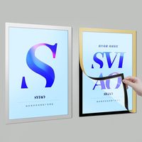 Support mural magnétique auto-adhésif pour panneau, cadre de présentation de documents en PVC transparent et métal, argenté, A4 210x297mm