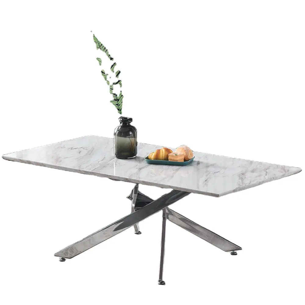 MDF Paste Marble Paper Coffee Chinese Tea Table with Chromed Legs
