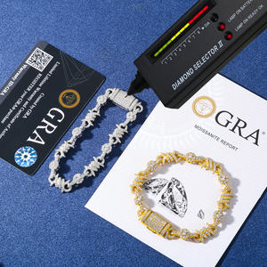 Bracciale a Maglie a Coroncina con Fiori e Spine in Argento Sterling 925 Placcato Oro Bianco con Diamanti Moissanite VVS Iced Out da 10mm, Gioiello Unisex alla Moda - Product Image 5