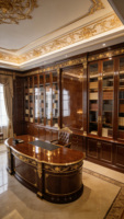 Bureau de direction en bois massif sculpté européen, grand bureau de président courbé et peint, table de direction haut de gamme, personnalisable
