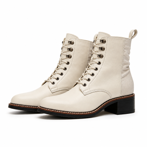 <span class=keywords><strong>Stivali</strong></span> alla Caviglia da <span class=keywords><strong>Donna</strong></span> in Pelle Crema con Cerniera, Tacco Grosso, Cerniera Interna, <span class=keywords><strong>Stivali</strong></span> Combat alla Moda, Fornitore OEM ODM, Fabbrica 2026 - Product Image 2