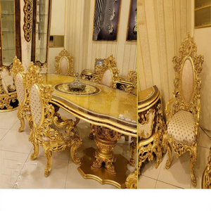 Elegante Juego de Comedor de Madera de Teca con Acabado Dorado, Estilo Palacio, para Hogares de Lujo a Precios Razonables - Product Image 1