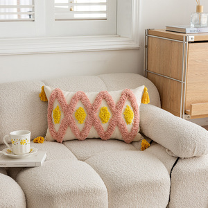 Three-dimensional Embroidered Tassel Waist <strong>Pillow</strong> <strong>Knitted</strong> Square Decorative Cushion for Bedroom Tufted Sofa Cushion