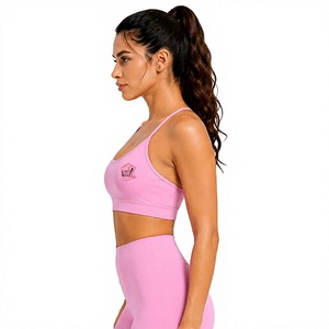 Premium High Quality Ladies Pink 7-Piece Yoga Outfit Cross Back Sports Bra Mid Waist Biker Shorts V-<b>neck</b> Breathable - Product Image 5